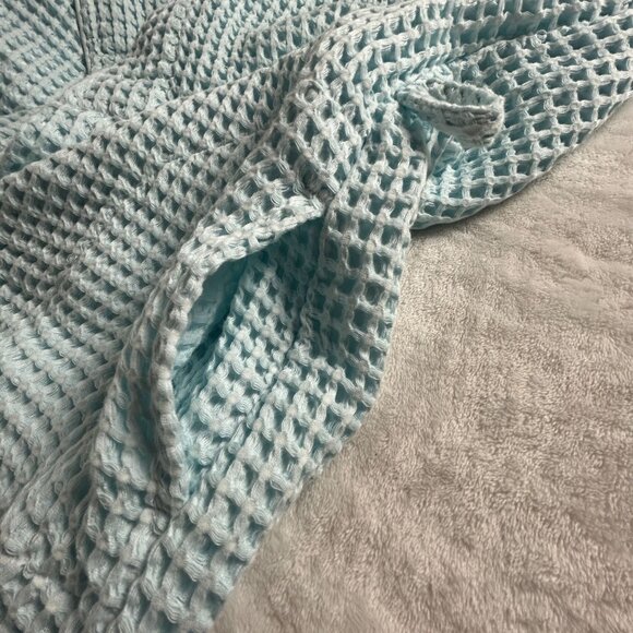 Brooklinen Waffle Robe Womens XL 100% Turkish Cotton Light Blue Lightweight New - Picture 5 of 11